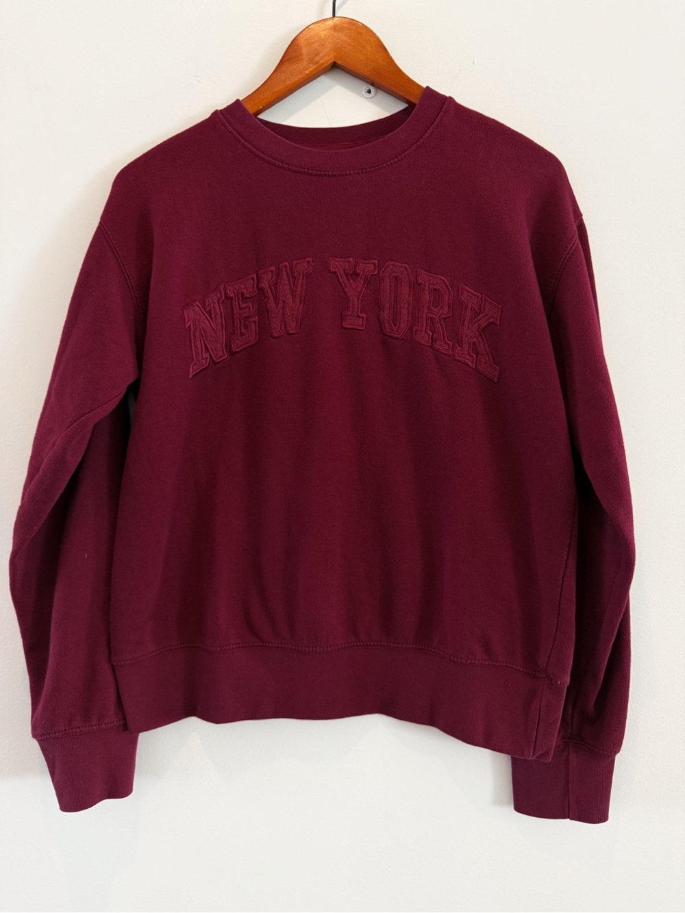 New York Popular Maroon Burgundy Varsity Crewneck Sweatshirt Small